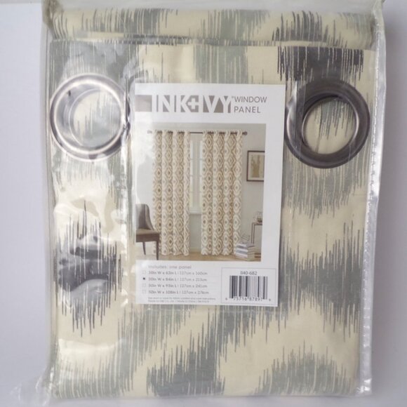 INK + IVY Ankara Curtain Panel 50"x 84" Grey One Panel - Picture 2 of 4